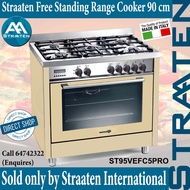 Straaten 90cm Free Standing Range Cooker ST95VEFC5PRO 5kW Wok Brass Burner &amp; 8 Settings Electric Oven (Cream)