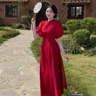 Ao dai designed in Hong Ngoc silk with modern 4-panel flared sleeves and Callene pants (CC300)