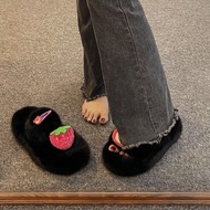 Fur shoes Warm shoes Comfortable fashion cute strawberry bear, soft fur