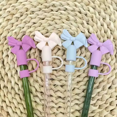 4-Piece Set Cute Bowknot 10mm Straw Caps - Reusable Dust Plugs, STANLEY Cup Accessories, Adorable St