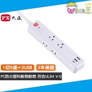 PX Chase 1 Cut 6 Seats+3USB 133cm Power Cord Extension PEC-316P4W