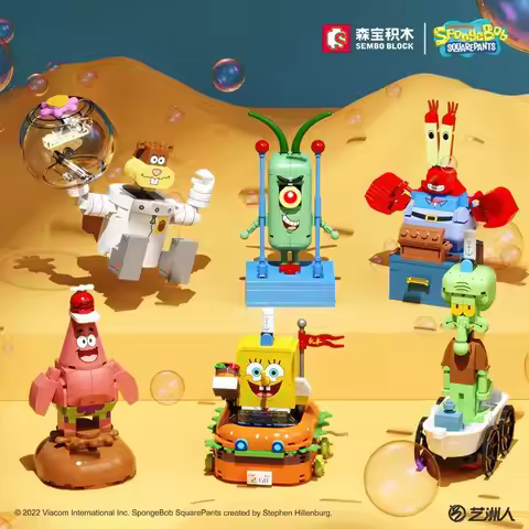 SEMBO BLOCK Spongebob Squarepant Family Portrait Small Grain Kawaii Puzzle Assembly Building Blocks 