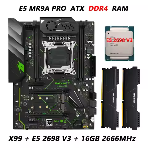 MACHINIST X99 MR9A PRO Mother board Combo, With, LGA, 2011-3, Xeon, E5 2698 V3, CPU, DDR4 2X8=16GB,