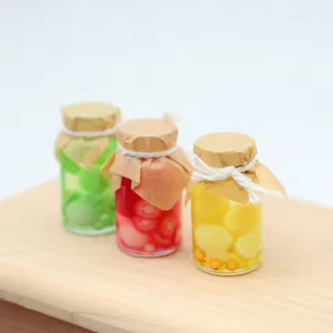 Cute Dollhouse Colorful Assorted Fruit Glass Cans Simulation Miniature Miniature Food Play Model Dol