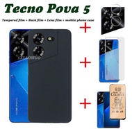 4in1สำหรับ Tecno Pova 5เคสโทรศัพท์ Tecno Pova 5ซิลิโคนนิ่มเคสโทรศัพท์ + ฟิล์มกระจกเทมเปอร์ + ฟิล์มเลนส์ + ฝาหลัง