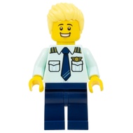 Original Lego City - Passenger Plane Pilot (Male, Light Aqua Uniform Shirt with Tie) 60367 Minifigur