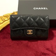 全新CHANEL Card Holder AP0214 黑色荔枝皮淡金扣@31開 香奈兒卡片套