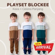 Blockee Series Three Tone Kids Playset T-Shirt Shirt Long Pants Set 1-9 Years Littleman.id