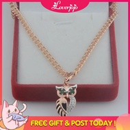 Loverjojo FJ Women Girls Cute Owl White Eyebrow Green Eye 585 Rose Gold Color Pendant Necklace