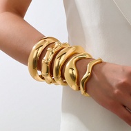 5pcs Fashionable Personalized Metal Style Metallic Finish Bracelet Set, Thick Jewelry Design With Ba
