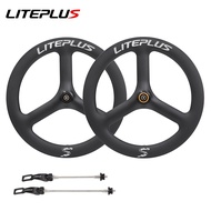 Foldable Carbon Fiber Three-Spoke Wheel Set 20in 451 Mid-Lock Disc Brake