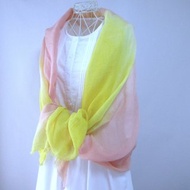 草木染め・和紙・蚊帳織り・大判ストール_1・エンジュと茜染め・ピーチオレンジ