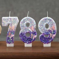 3D Sequin White and Purple Birthday Candles Extended 0-9 Numbers Cake Decoration Candle for Wedding 