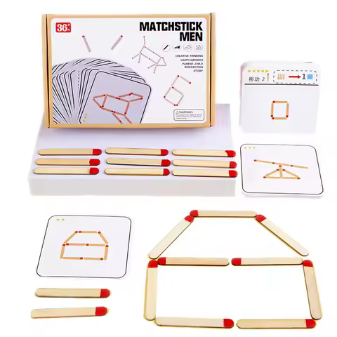 Montessori Matches Puzzles Game Wooden Toys DIY Math Geometry Board Game Thinking Match Logic Traini