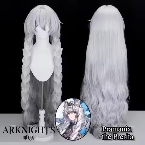 Arknights Pramanix the Prerita Cosplay Wig Gray White Blue Gradient Long Braids Wigs For Women Girls