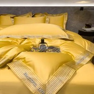 （現貨下殺！）床包 床包組 四件組 200支長絨棉輕奢金黃色床上四件套全棉純棉被套春夏季床單高級感4