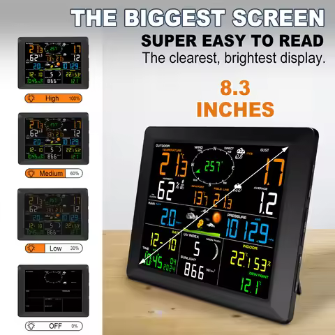 8.3" WiFi Weather Station 14-in-1 with Solar Sensor 328FT Range Real-Time Sync to Weather Undergroun