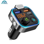 OPENMALL Car MP3 Player Bluetooth 5.0 FM Transmitter One Key Bass Microphone Handsfree Music Play USB QC3.0 PD 20W Quick Charger D8O2