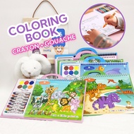 Children Crayon Gouache Painting Book Set Art Painting Doodle Book Cartoon Kid Early Education Drawi