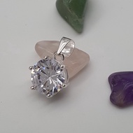 925 Pure Silver 6 Prong Round CZ Stone Pendant Loket CZ Stone Perak 925