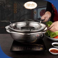 Korean 2-Storey Rotating Stainless Steel Hot Pot, Multi-Purpose Hot Pot With 2 Compartments Can Be Used Induction Cooker And gas Stove, 304 Stainless Steel Pan For Convenient Hot Pot