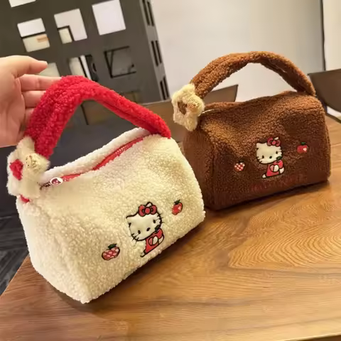 Kiity's Large Capacity Makeup Bag in Soft Lamb Wool Portable Storage Wash Bag Cute Handbag Gift for 