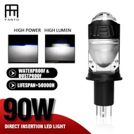 FANTUDZ 10800LM Car Mini H4 HS1 LED Headlight Projector Lens 6000K White For Motor No Radio Interfer