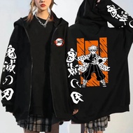 90S Anime Demon Slayer Agatsuma Zenitsu Zipper Hoodies Vintage Cartoon Black Zipper Jacket