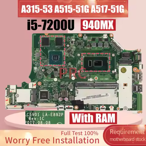 LA-E892P For ACER A315-53 A515-51G A517-51G Laptop Motherboard NBGP51100 i5-7200U 940MX With RAM Not