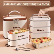 Hộp cơm giữ nhiệt Bento Hộp đựng cơm giữ nhiệt văn phòng inox 304 vỏ ngoài chịu nhiệt kèm túi đựng