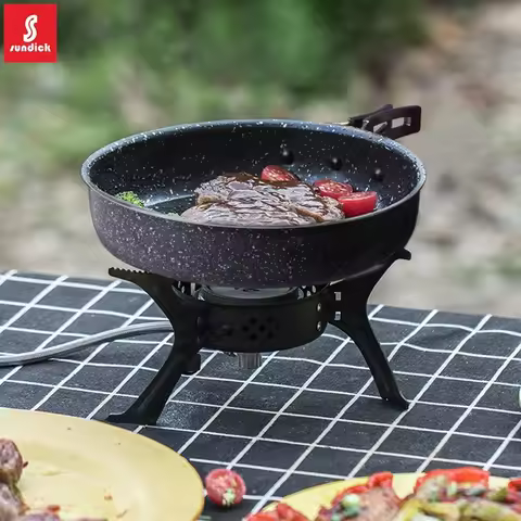 SUNDICK Outdoor Camping Non-Stick Pan, Maifan Stone Folding Frying Pan, Flat-Bottomed Pan, Large Sin