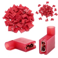 50pcs Red 22-18AWG 1/4" 90 Right Flag Wire Female Spade Terminal Connector