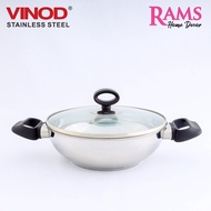 Vinod 2 Pcs Stainless Steel Induction Kadai with Glass Lid