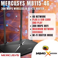 Mercusys🔥UNLIMITED🔥B28 Mod Modem LTE Router  MB115-4G 4G 300Mbps SIM Plug & Play | 4 Antennas (Power