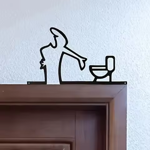 2D Flat, High-Quality 2D Flat Metal Self-Adhesive WC Sign, Black Frame Modern Home Decor for Bathroo