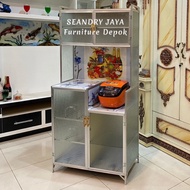 Rak piring kaca aluminium dapur 2 pintu/Lemari makan/sayur/dapur/kichen set/ruang kecil/minimalis/kr