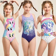 New Arrival Zoke Girls Swimsuit My Little Pony Printed Professional Training & Racing Swimwear for K