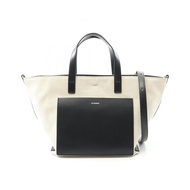 【二手】 JIL SANDER Sander WANDER SQUARE SMALL 手提包 J07WD0026P4863280NATURAL/黑色帆布皮革兩用單肩包 女士全新