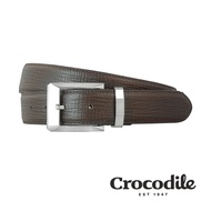 Crocodile 鱷魚皮件 義大利進口牛皮 紋路軟皮 寬版 打洞皮帶 35MM-0102-3010-黑咖兩色/ 咖啡色/ 40腰