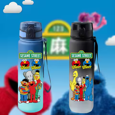 Sesame Street Elmo Cookie Monster Water Bottle 650ml Tritan BPA Free Leakproof Pop Flip Lid Portable