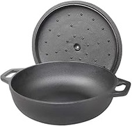 JBJWM Pre-Seasoned Cast Iron Wok, Black, w/Large Loop Handles &amp; Flat Base