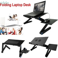 NICKOLAS Portable Computer Laptop Desk, Height Adjustable Mouse Pad Foldable Laptop Table, Multifunctional Fan USB Ports Lightweight Aluminum CPU Cooling Notebook Riser Bed