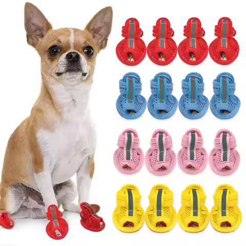 4PCS/set Pink Non-slip Summer Dog Shoes Breathable Sandals for Small Dogs Pet Dog Socks Sneakers for