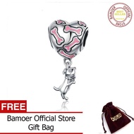 BAMOER Classic 925เงินสเตอร์ลิง I Love My Dog จี้หัวใจ DIY กระดูกสร้อยข้อมือและสร้อยคอเครื่องประดับ 