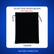 (Black) High Quality Velvet Dice Pouch Bag (15x20cm) Fits 100pcs. Dice