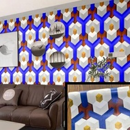 3D Color Geometric Pattern Wallpaper /biru Waterproof Wall Sticker Wallpaper