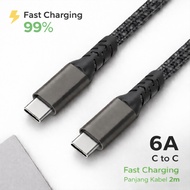 (ORIGINAL WARRANTY) AUFU Type C Cable 2 Meters USB Type C to Type C Fast Charging 6A 66W - Black