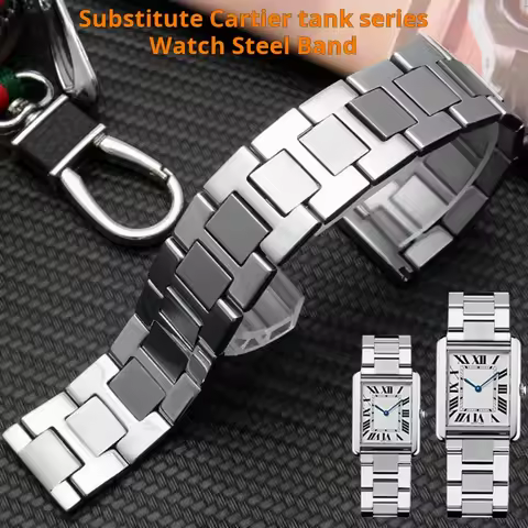 For Cartier TANK solo 316L Waterproof Stainless steel Watch strap 17.5 20 22 23mm man Refined steel 