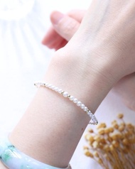 天然珍珠 18K 鍍金不對稱半鍊拼接手鍊 3mm 珍珠手鍊