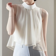 Women Halter Tank Tops Pleated Flowy Flowing Top Sleeveless Taslan High Neck Turtleneck Tee Shirt